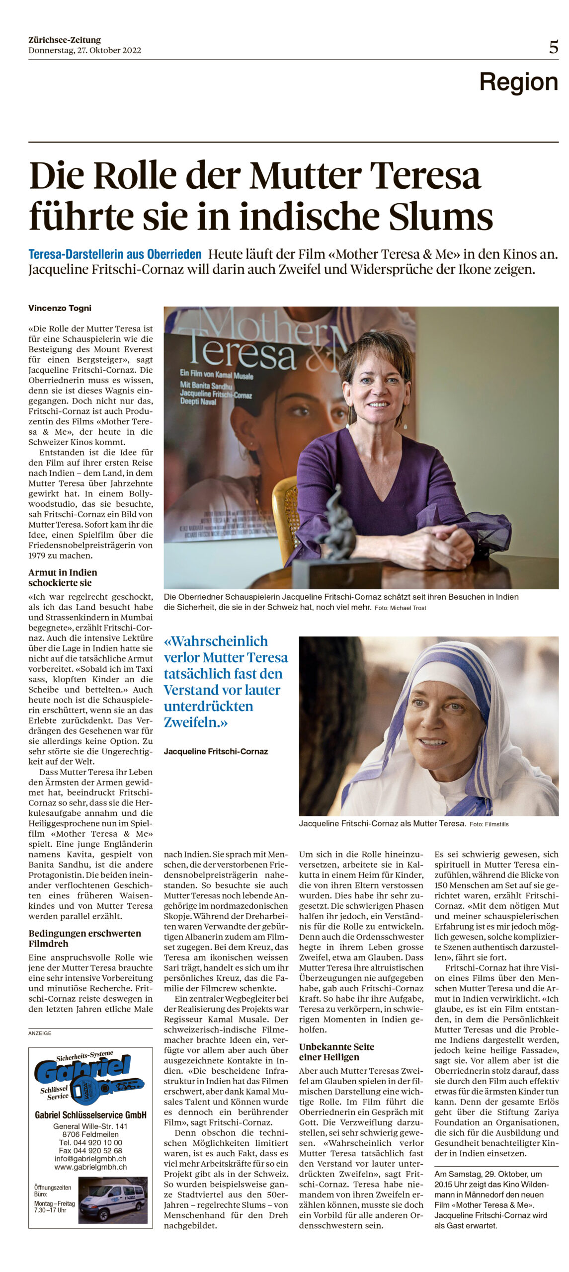 Zürichsee Zeitung mit Jacqueline Fritschi-Cornaz